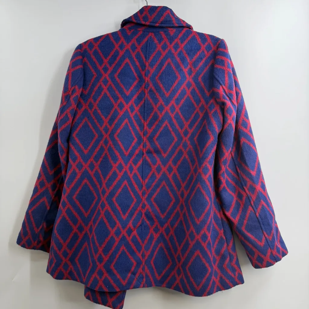 C. Wonder Diamond Print Long Sleeve Coat Wool Blend w/ Brooch Size S NWOT Soft Blue - Image 7