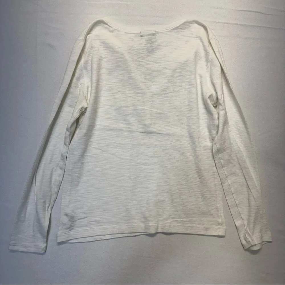 Chaps V-neck Burnout T-shirt Women’s Large white ruffle tee long sleeve cotton - Image 3
