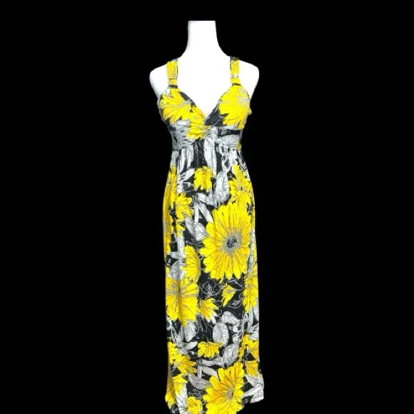 Allison Brittney Yellow and Black Floral maxi Dress - Image 3