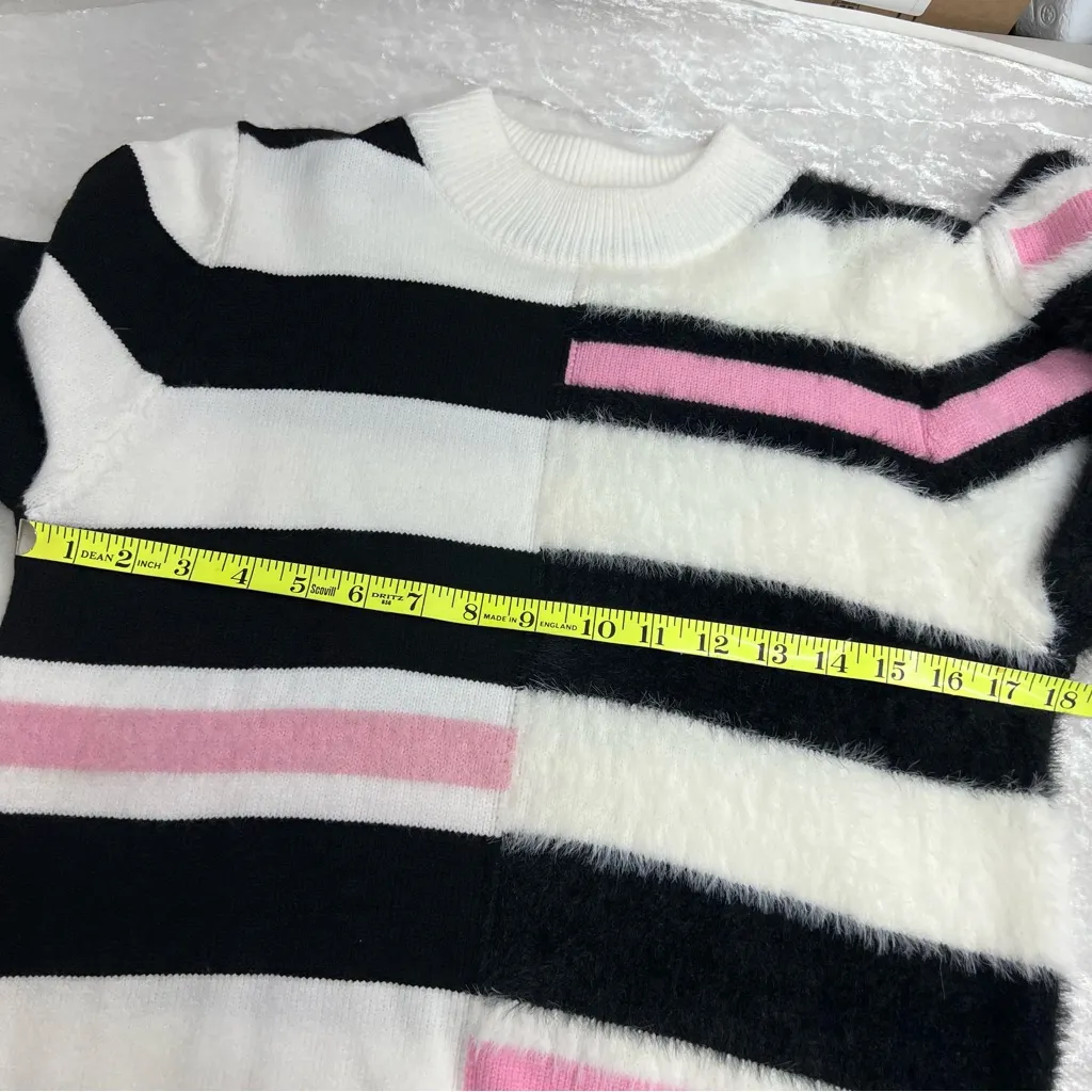 THML Kirsten striped M knit sweater white pink black bold modern high neckline - Image 8