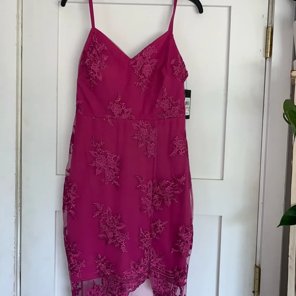 Pink Embroidered Lace Sheath Dress Floral 2 - Image 2