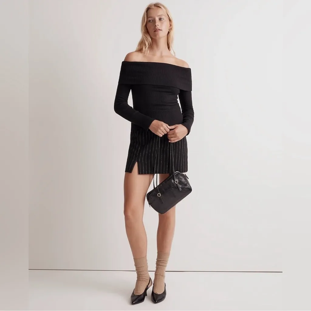 Madewell Black Off the Shoulder Long Sleeve Ribbed Sweater NWT LGE - Image 3