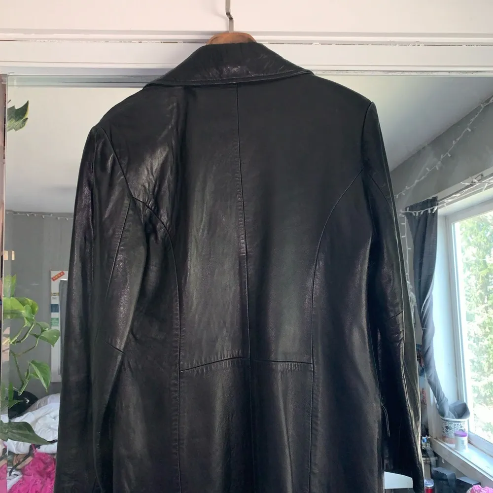 Jacket Black Lamb Skin Leather Button Coat - Image 13