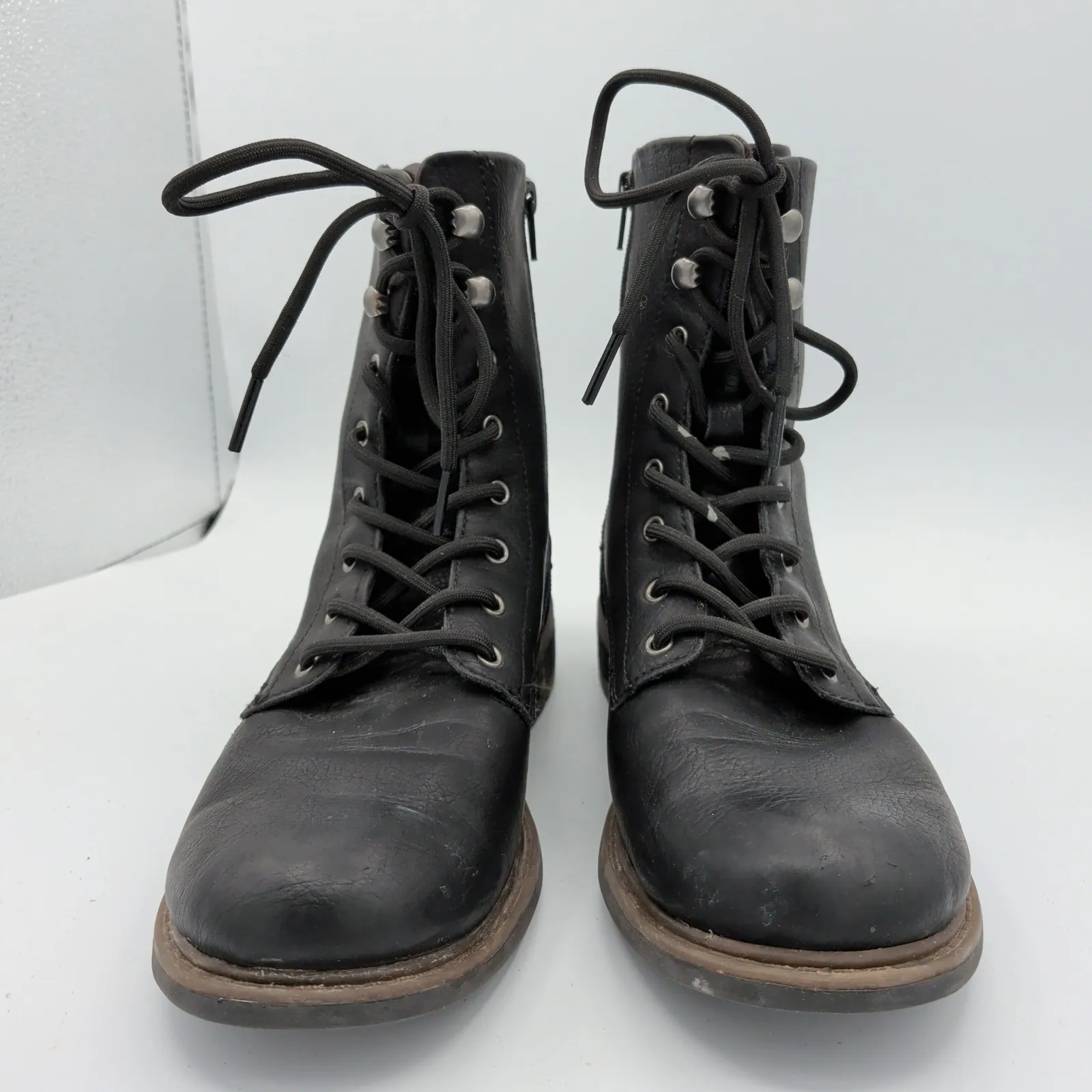 BOC Black Faux Leather Lace Up Combat Boots Women's 9 Side Zip Born Moto Punk - Image 3
