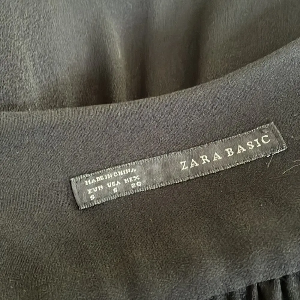 Zara Long Sleeve Black Zip Front Mini Dress LBD Pullon Shirt Dress - Image 3