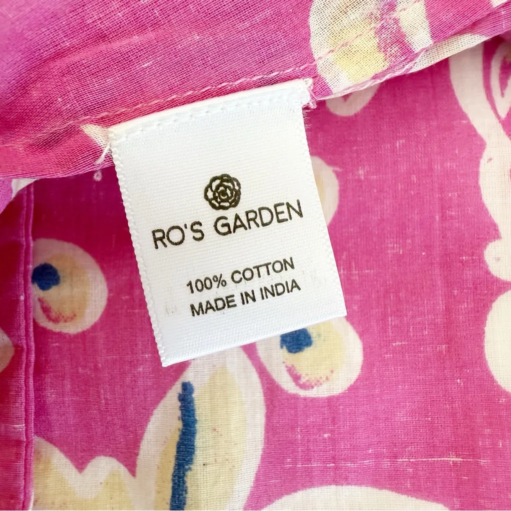 Ro’s Garden Cotton Classic Kurta Long Midi Maxi Dress Kazo Pink Floral Bohemian Size XS - Image 9