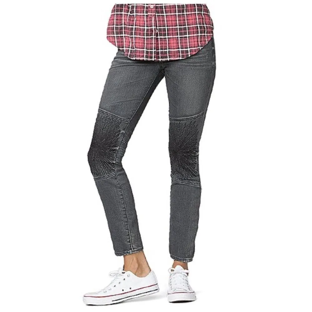 MM Vintage Black Biker Motto Skinny Embroidered Jeans Sz 27 - Image 3