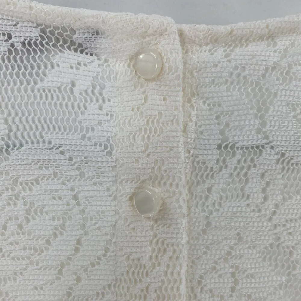 Dalia cream lace pleated semi cropped bell sleeve cottage core bohemian size M Size M - Image 5