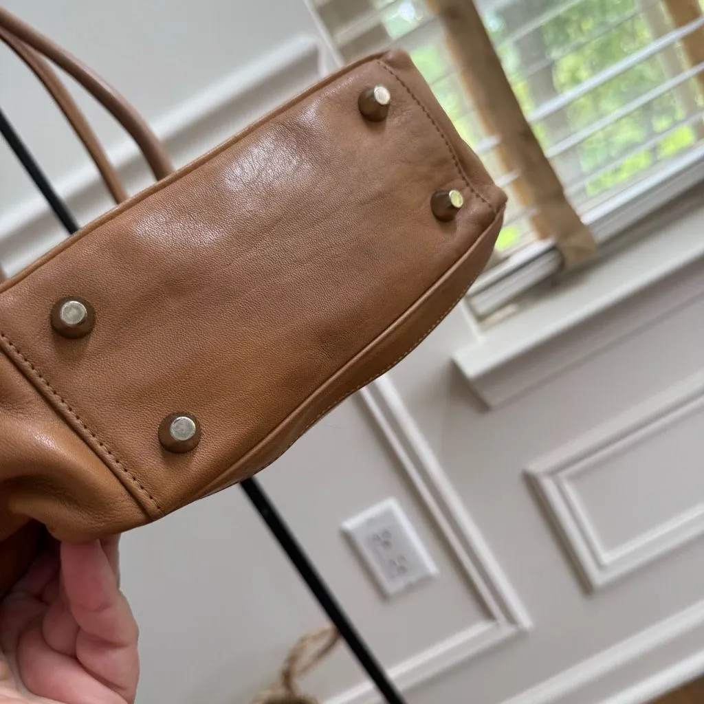 Rare Vintage Coach 9429 Bonnie Bucket Linen Leather Tan Cream Satchel Small Tote - Image 5