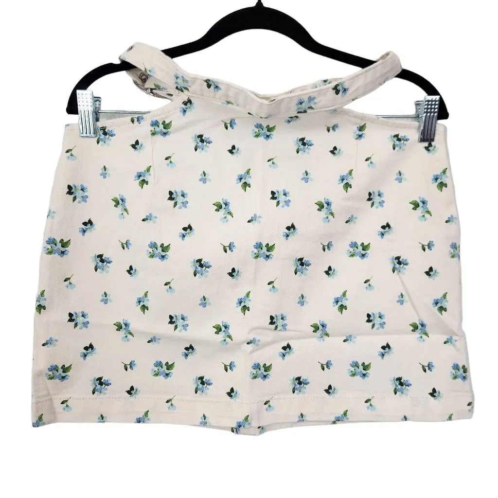 WeWoreWhat Blue Floral Cut Out Denim Mini Skirt NWT Size Large Floral Jean Skirt - Image 2