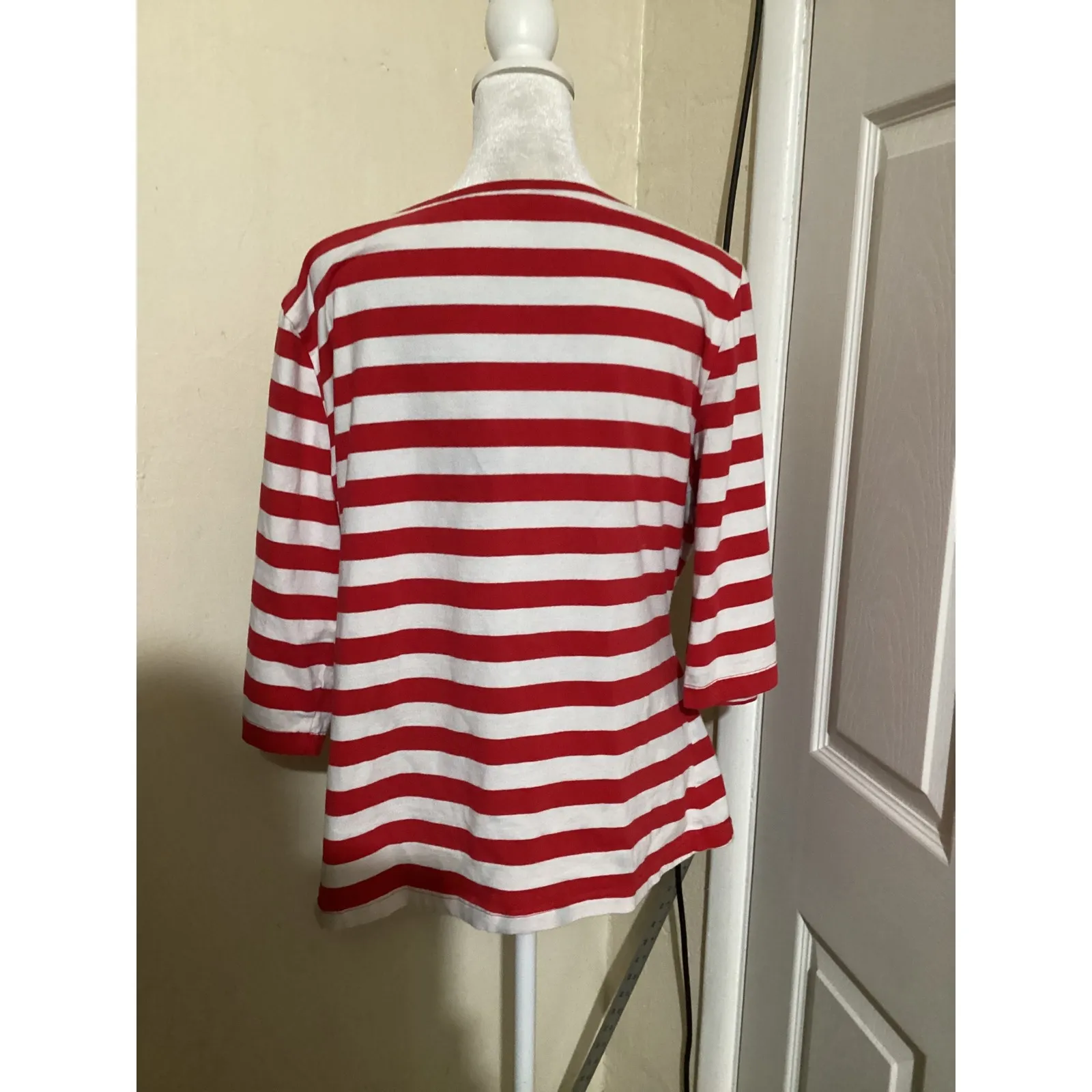 Allegra K Womens Red White Stripe 3/4 Sleeve Top XL Cotton Blend Casual Tunic - Image 3