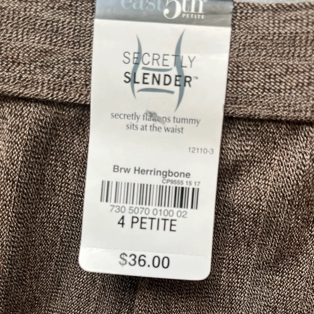 East 5th Dress Pants Secretly Slender Brown Herringbone Size 4 Petite NWT - Image 3
