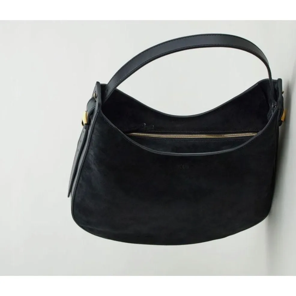 Tod’s Oboe Large Black Suede and Leather Zip Tote Bag - Image 9