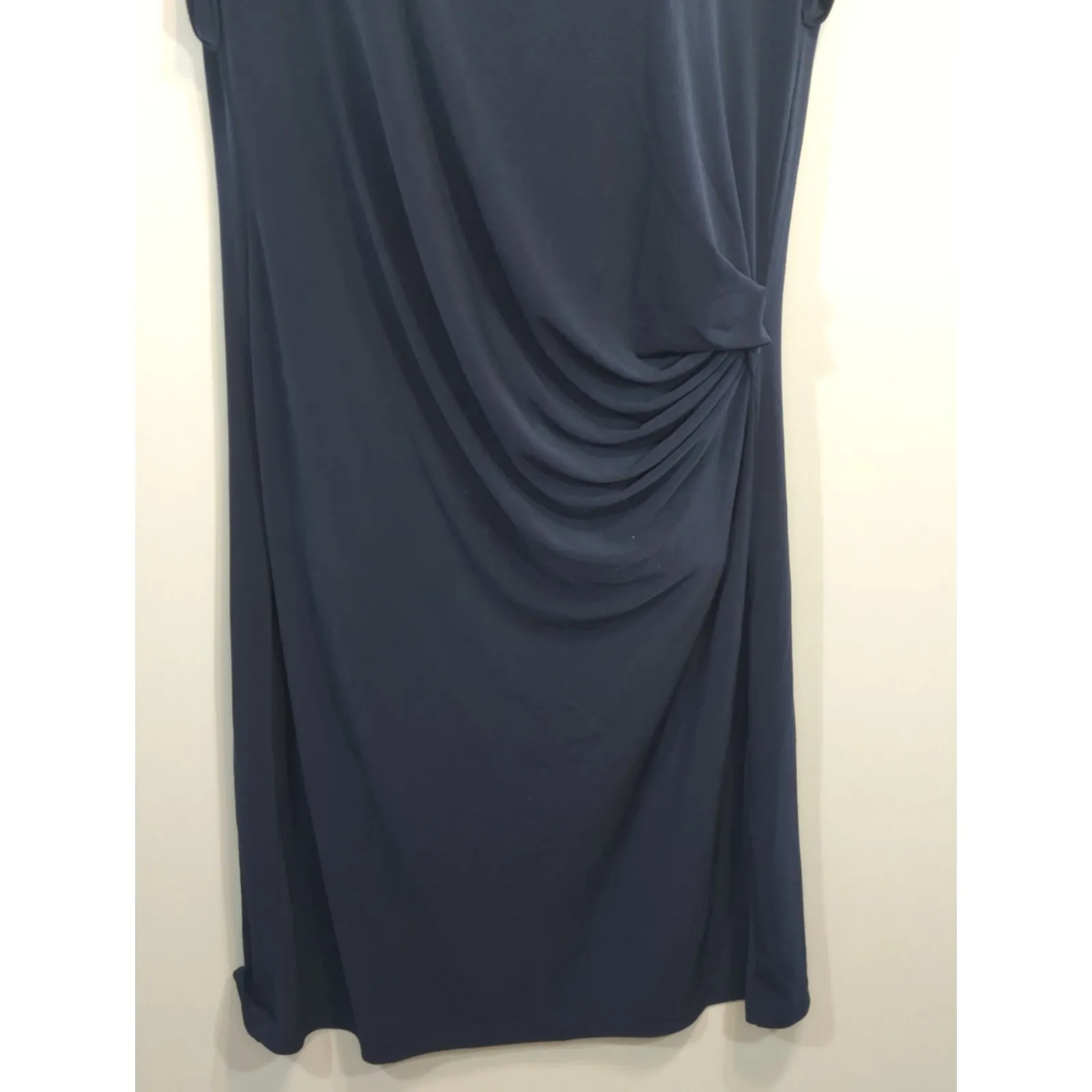 Banana Republic Factory Navy Ruched Tee Shirt  Cap Sleeve Casual Dress Women's L - Image 3