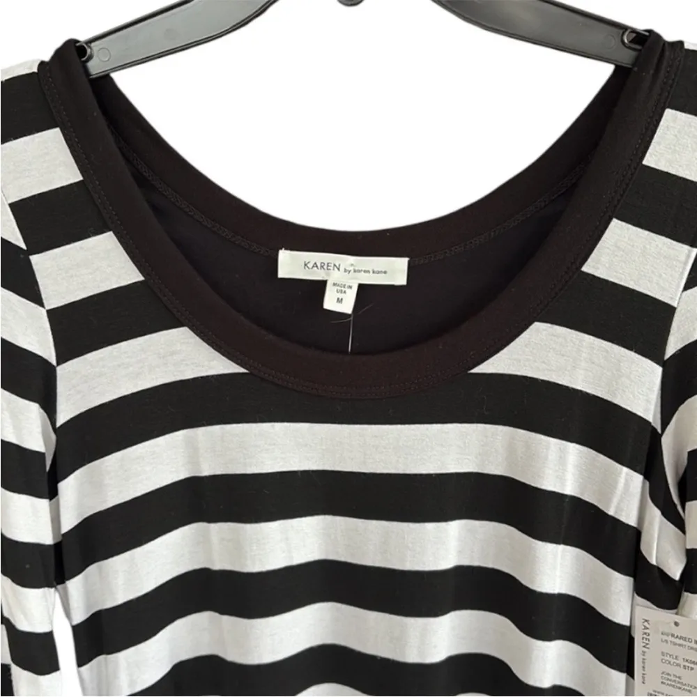 NWT Karen Kane Stretch Popover Dress Black White Striped Size Medium - Image 3