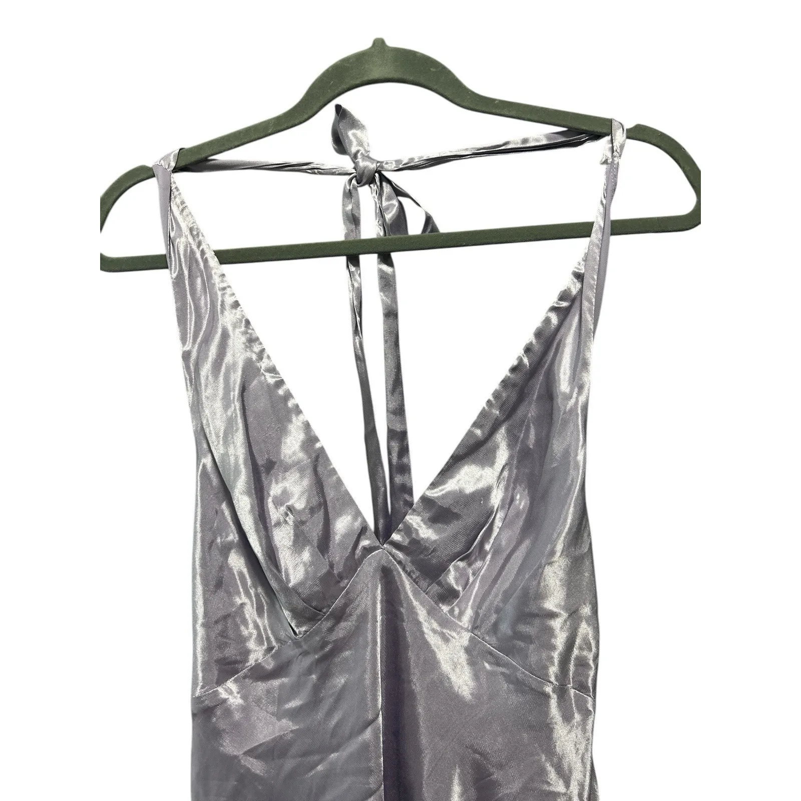 NWT HELLO MOLLY NIGHT IN CABANA SATIN halter‎ or cross strap DRESS LILAC size L - Image 3