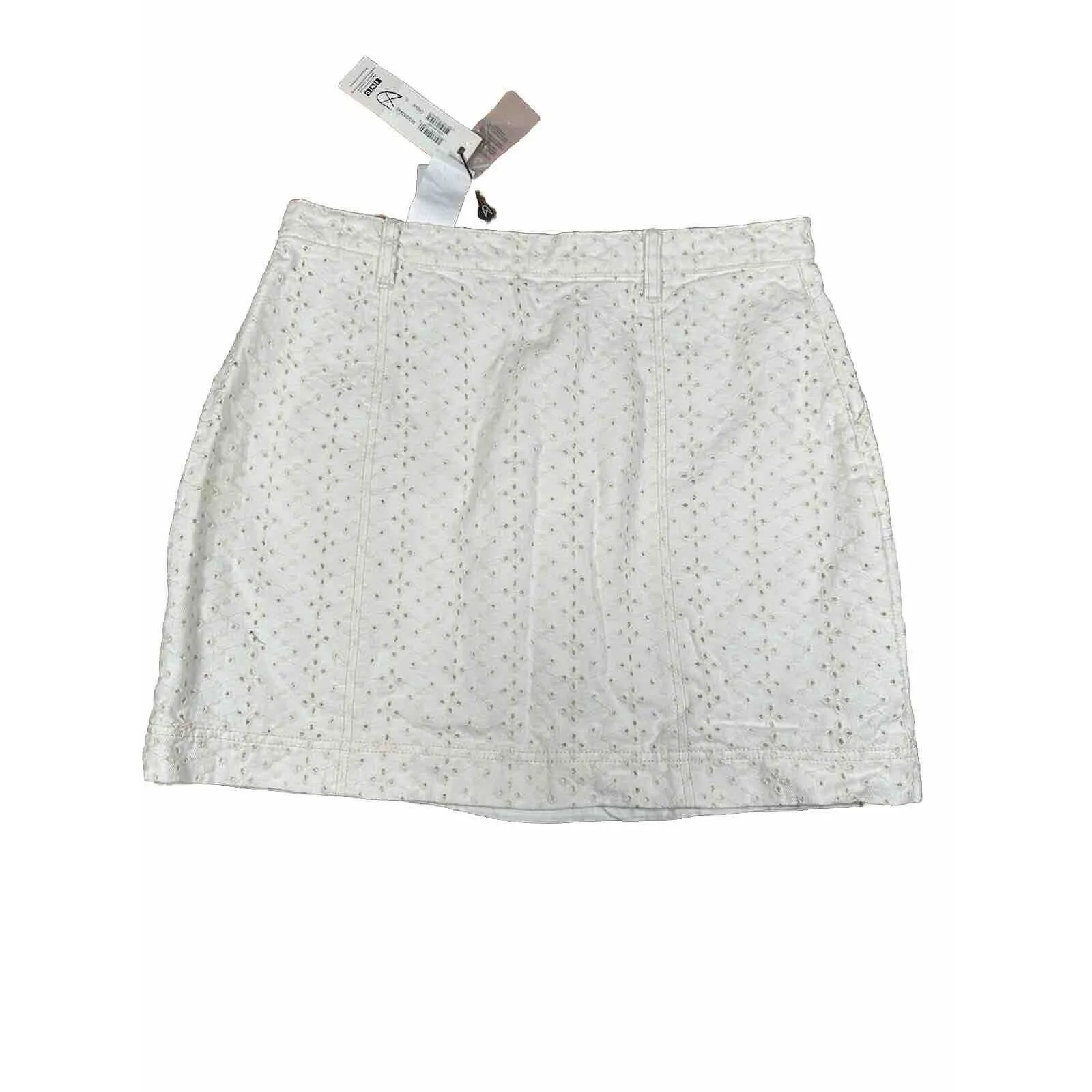 Anthropologie MinkPink Saskia Eyelet Cotton Mini‎ Skirt Size XL Cream - Image 9