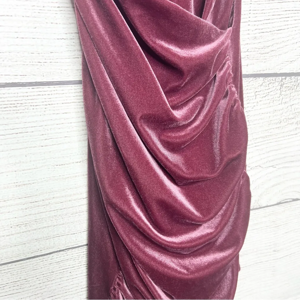 Madrag Pink Velvet Draped Front Bodycon Mini Dress Size Small Valentine’s Day - Image 4