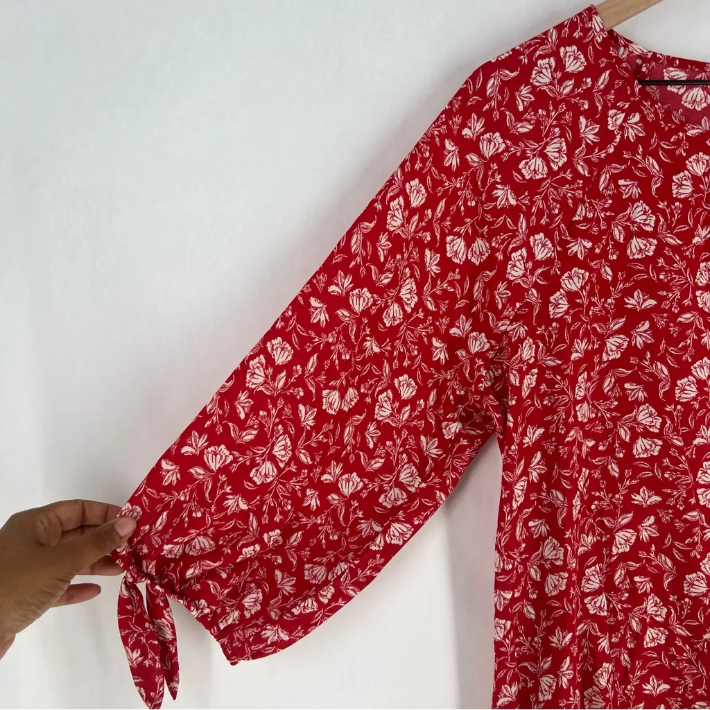 Papermoon Larie Tie Sleeve Red‎ Floral Print High Low Chiffon Blouse NWT Size L - Image 3