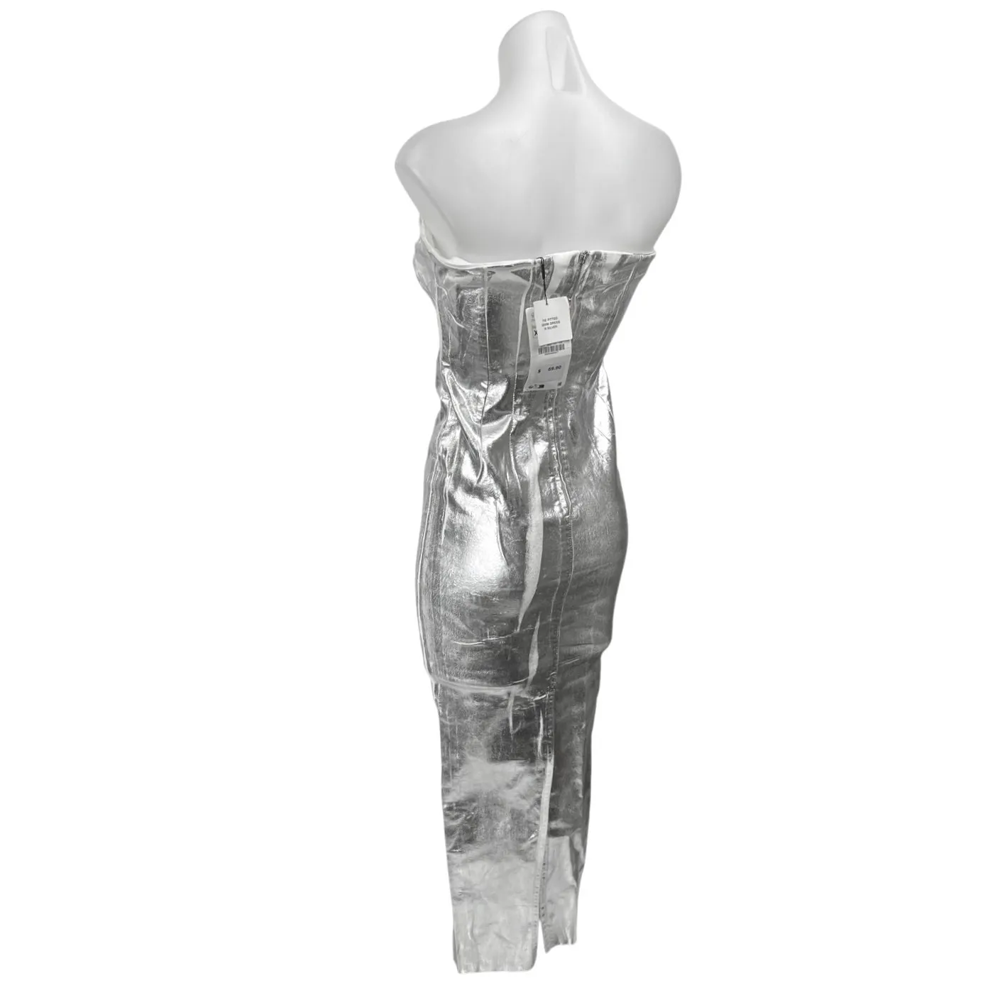 NEW Zara Silver Metallic Strapless Sleeveless Maxi Tube Cocktail Formal Dress XS - Image 4