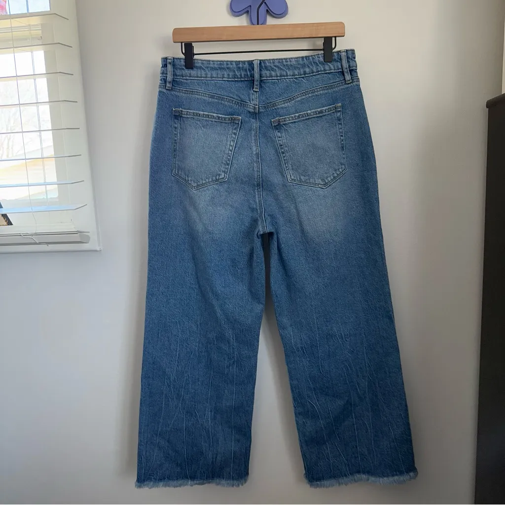 Loft 30/10 Wide Leg Crop Jeans High Waist Fray Medium Wash Capsule - Image 3