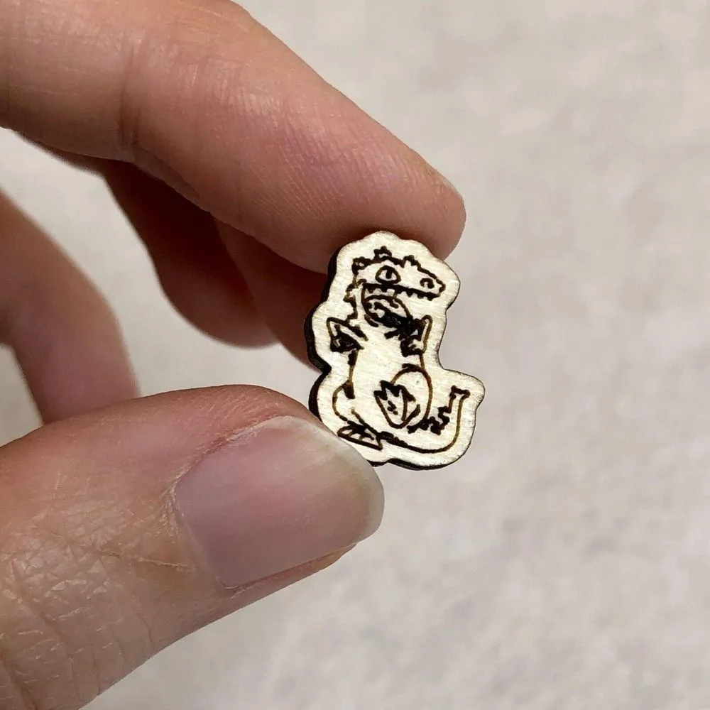 Rugrats Reptar Wood Stud Earrings Brown - Image 2