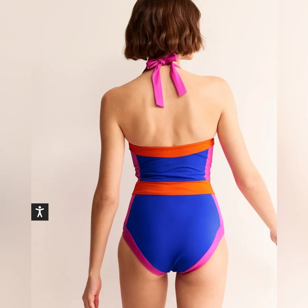 NWT Boden Santorini Halterneck Swimsuit Blue/Pink Colourblock Size 20 - Image 3
