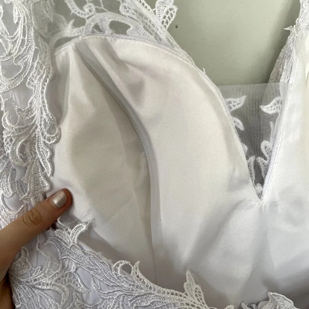 NWT Hebeos white wedding dress formal lace buttons applique women size small - Image 14