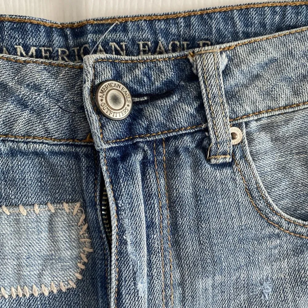 American Eagle Women's 2‎ High Rise Shortie Light Wash Denim Distressed Shorts - Image 4