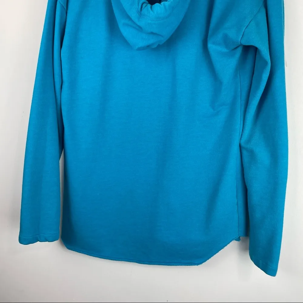 PINK Victoria’s Secret Blue V Cutout Pullover Hoodie Sz Small Raw Hem Oversized - Image 10