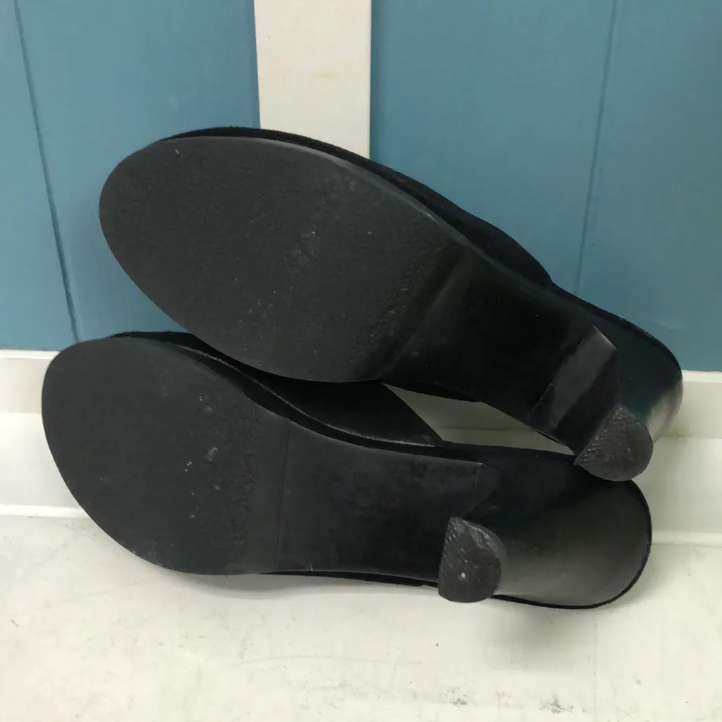 Women’s Arleen C PIRATE bling Clogs skull crossbones Suede Leather & Wood size 7 Black - Image 8