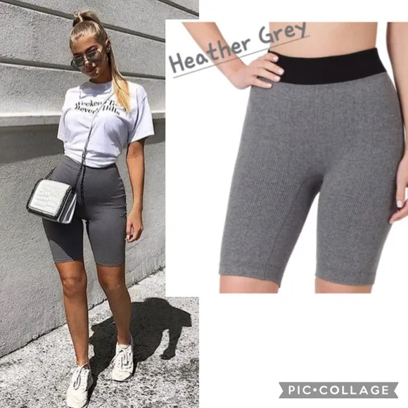 NEW! ZENANA Gray Black Ribbed Compression Bike Shorts L/XL Streetwear Athletic - Image 2