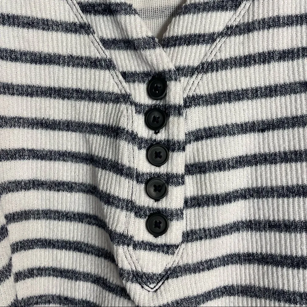 Urban Outfitters navy and white striped deep v-neck knit sweater wide sleeve - Image 3