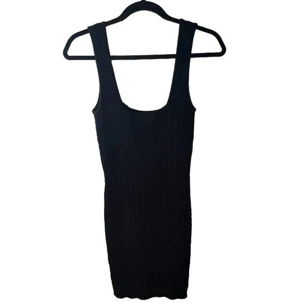 Zara Fitted Bodycon Cable Knit Square Neck Sweater Tank Mini Dress S Black - Image 5