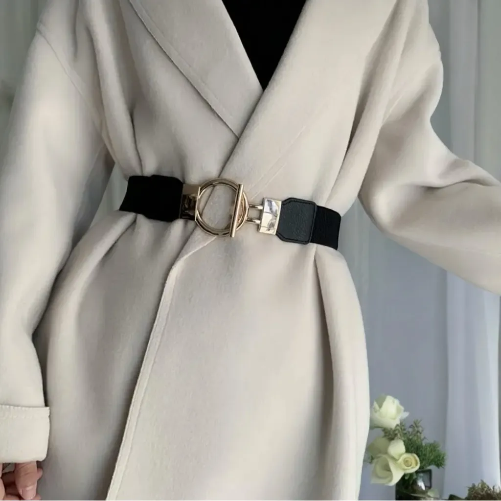 Gold Buckle Nylon‎ Black Elastic Women’s Waistband Belt
One Size - Image 3