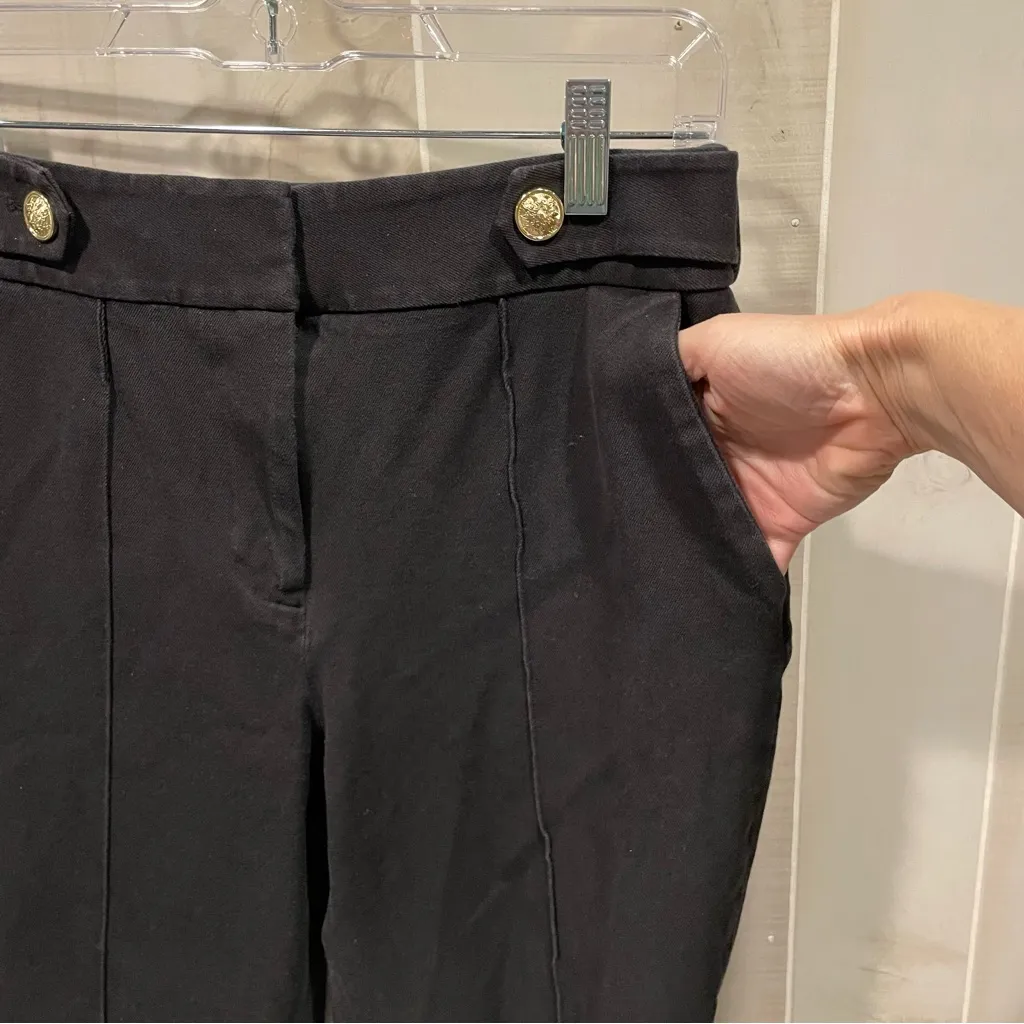 Elie Tahari Cute cotton canvas gold chunky button ankle pants stretch crops - Image 10