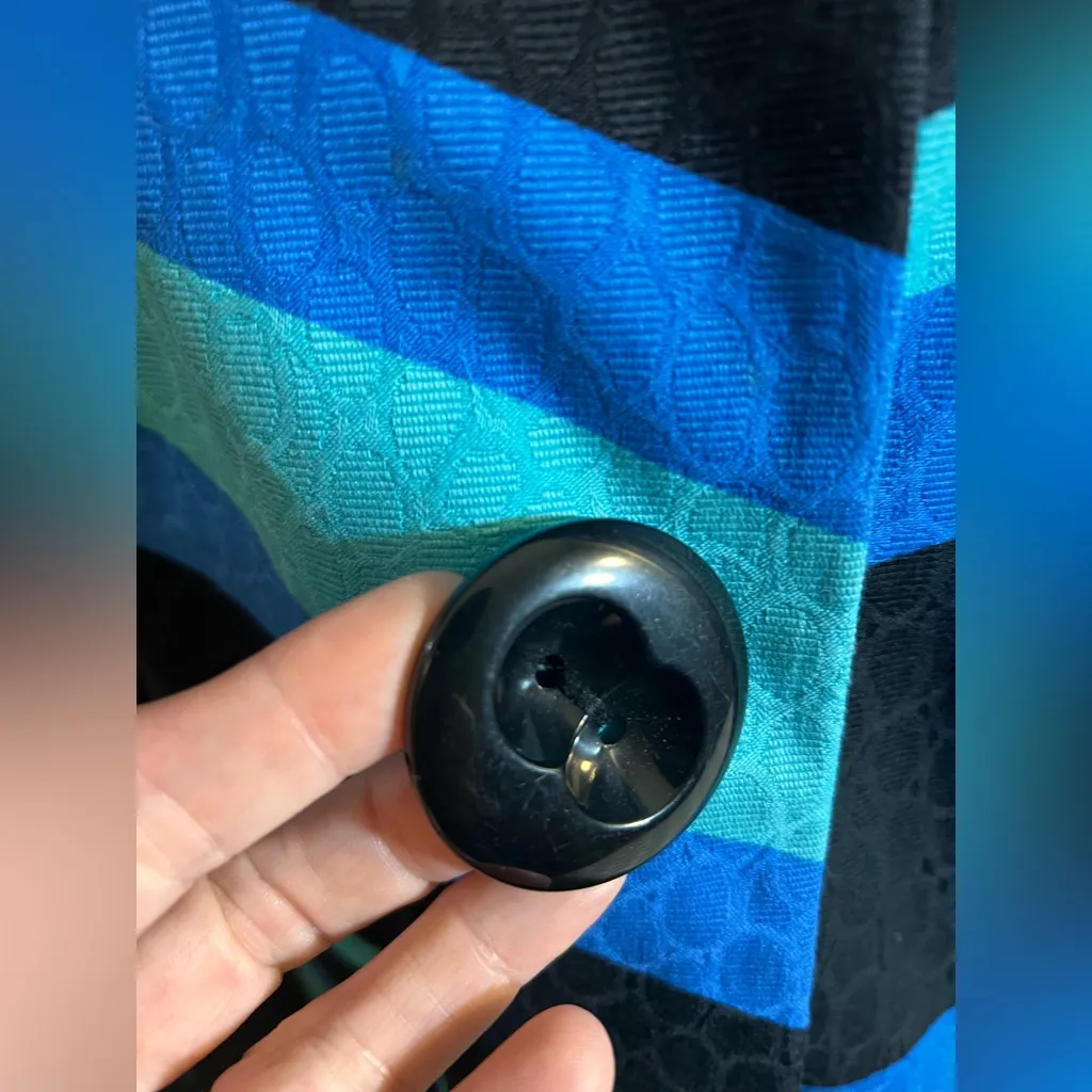 Vesti Multicolor Striped Trench Coat pockets button front black blues collar 8 - Image 12