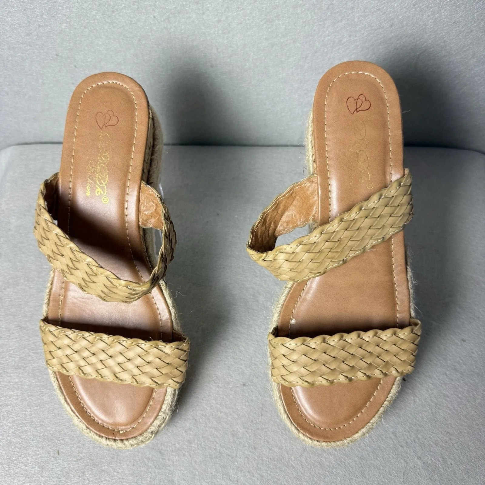 D6 Fashion Raffia Slide On Platform Wedge Flip - Image 2