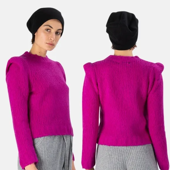 Naadam Structured shoulder sweater in Fuchsia sz L Size L - Image 2