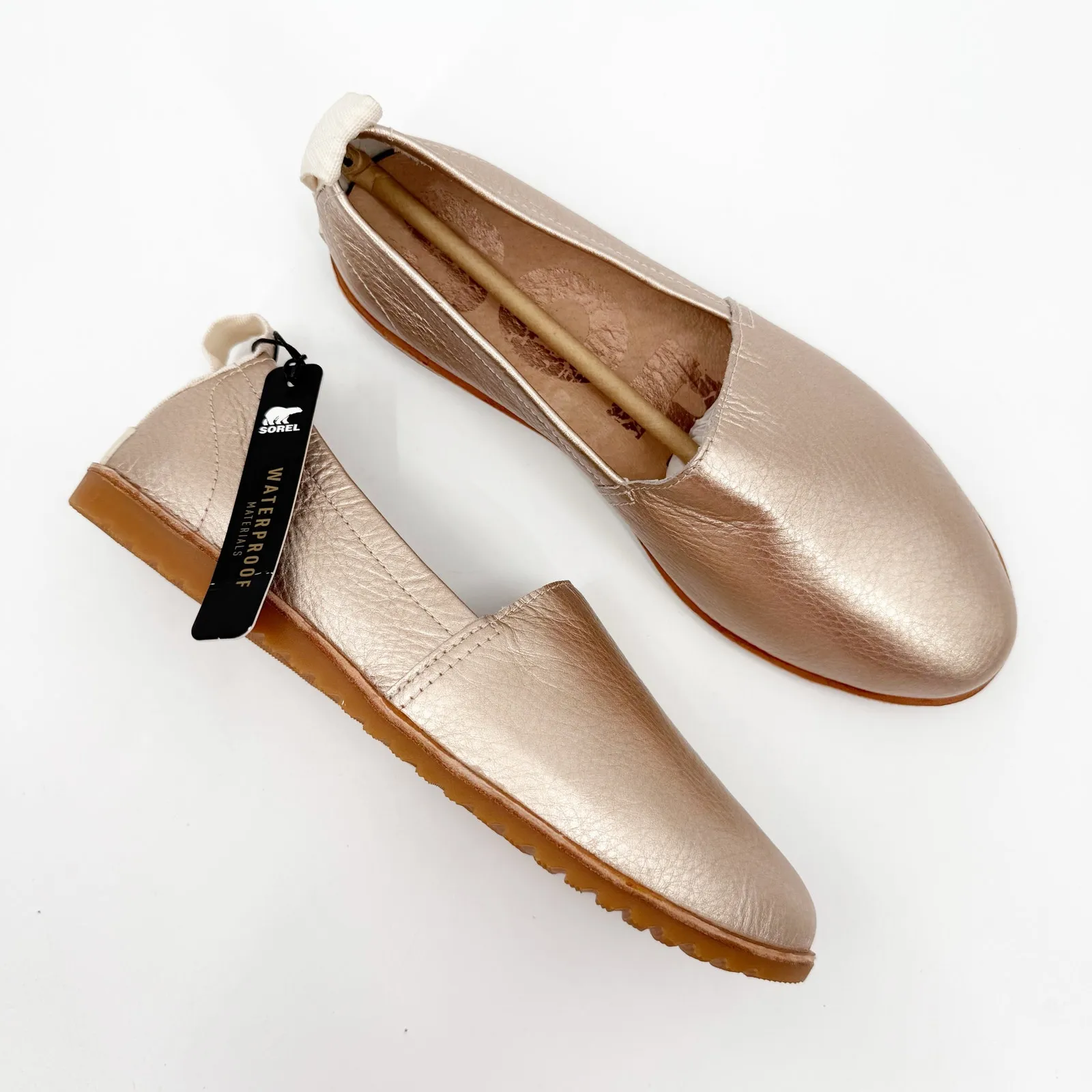 Sorel Ella Shoes Size 7 NWT Waterproof Slip On Rose Gold Leather Metallic Flats - Image 3
