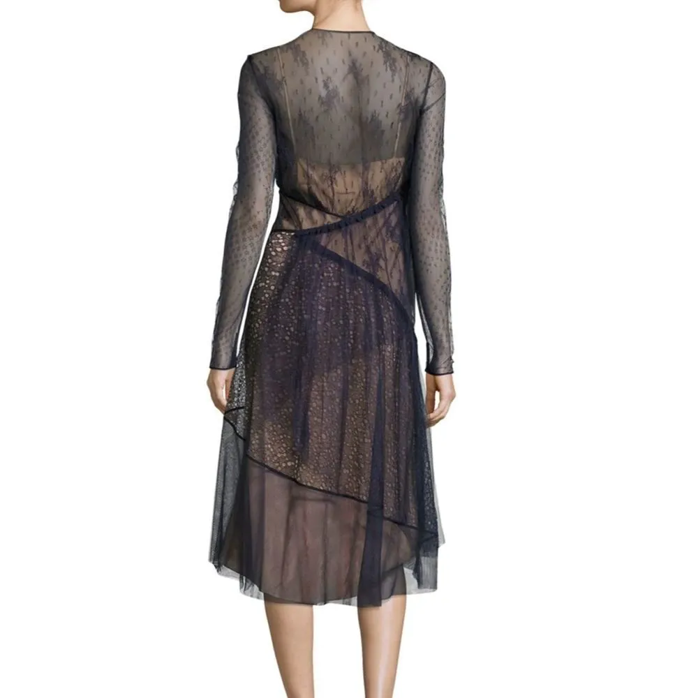 JASON WU Mixed Lace Long Sleeve Asymmetrical Dress Sz‎ 4 - Image 2