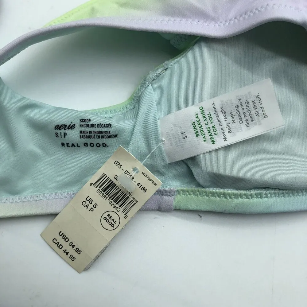 Aerie Real Good Bikini Swim Top Pastel Tie-Dye Purple Green Blue XS - Image 3