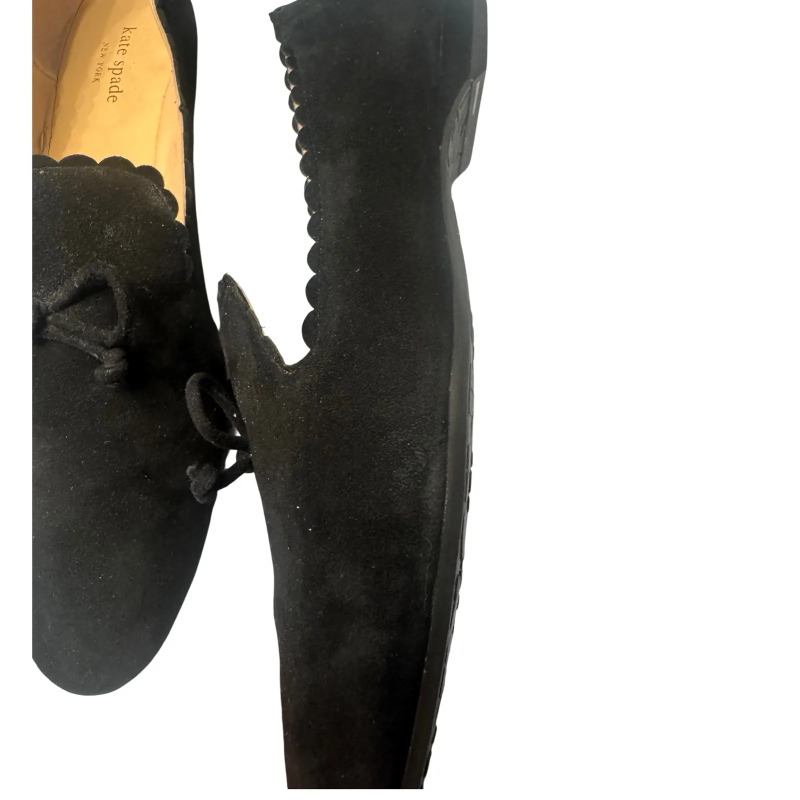 Kate Spade New York Black Suede Scalloped Bow Loafer Flats Shoes - size 10 - Image 3
