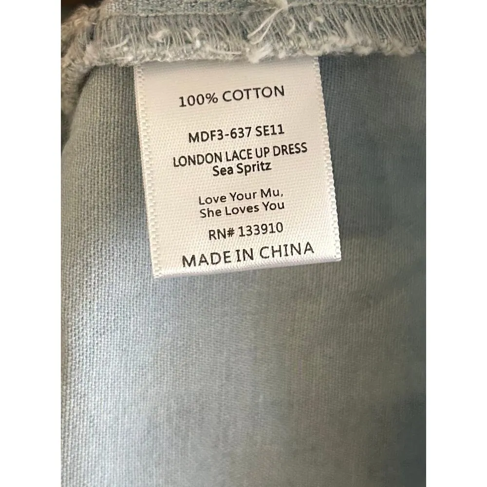 Show Me Your Mumu London Lace Up Denim Dress in Sea Spritz M NWT - Image 7