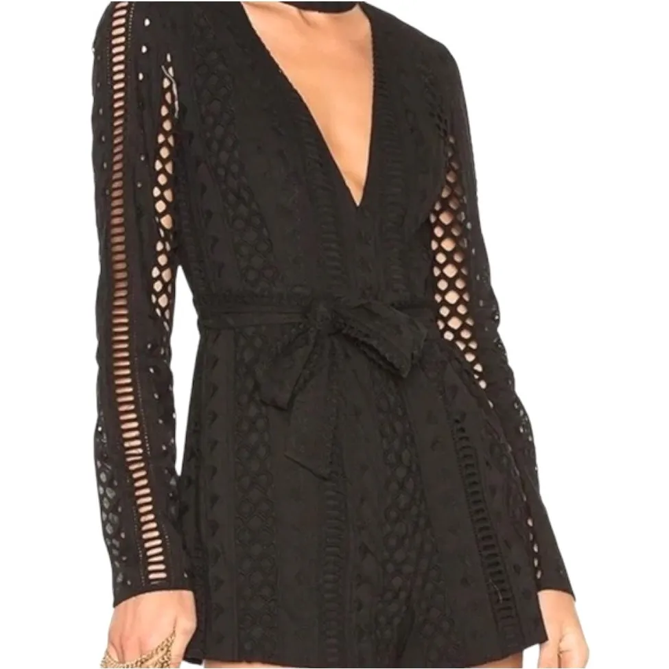 Stylestalker Romper‎ Women Medium Black Venice Eyelet Plunge Neck Tie Waist Goth - Image 3