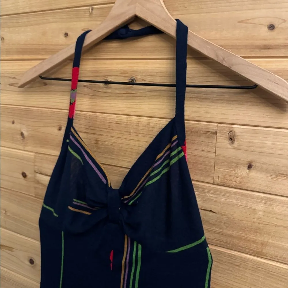 VNTG 1970 Young Innocent Sz XS Poppy Colorful Halter Maxi Babydoll Dress Set Red - Image 4