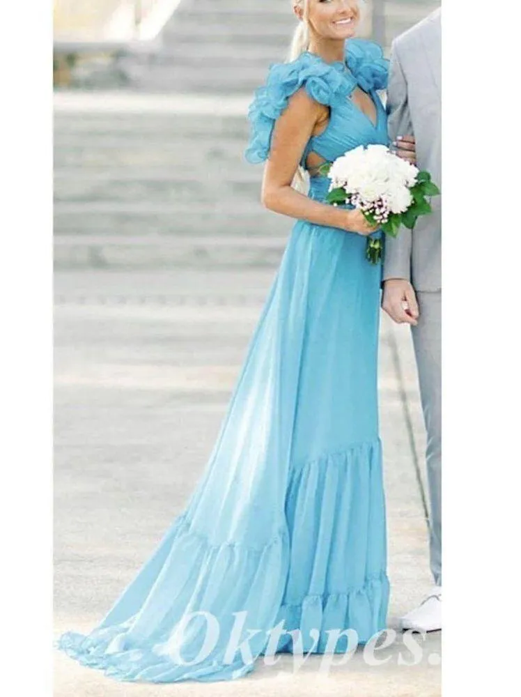 MAC DUGGAL Ruched Ruffled Shoulder Cut Out Lace Up Gown in Turquoise US 12 NWT - Image 3