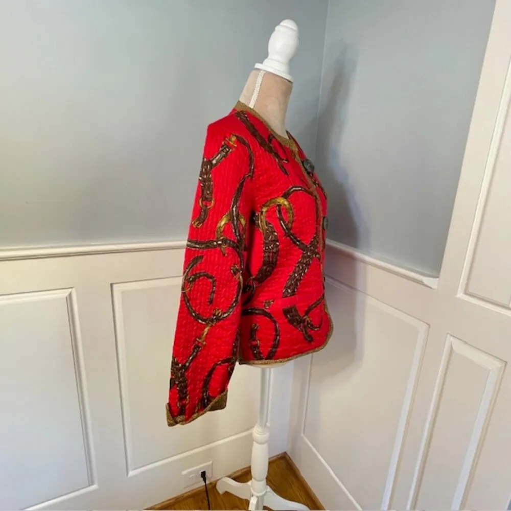 Patty Kim Reversible Equestrian Novelty Quilted Jacket Coat Size Large Red - Image 5