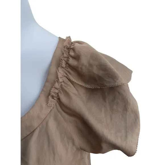 Ann Taylor Loft Women Medium Puff‎ Layered Sleeve Beige Shirt BabyDoll Causal - Image 3