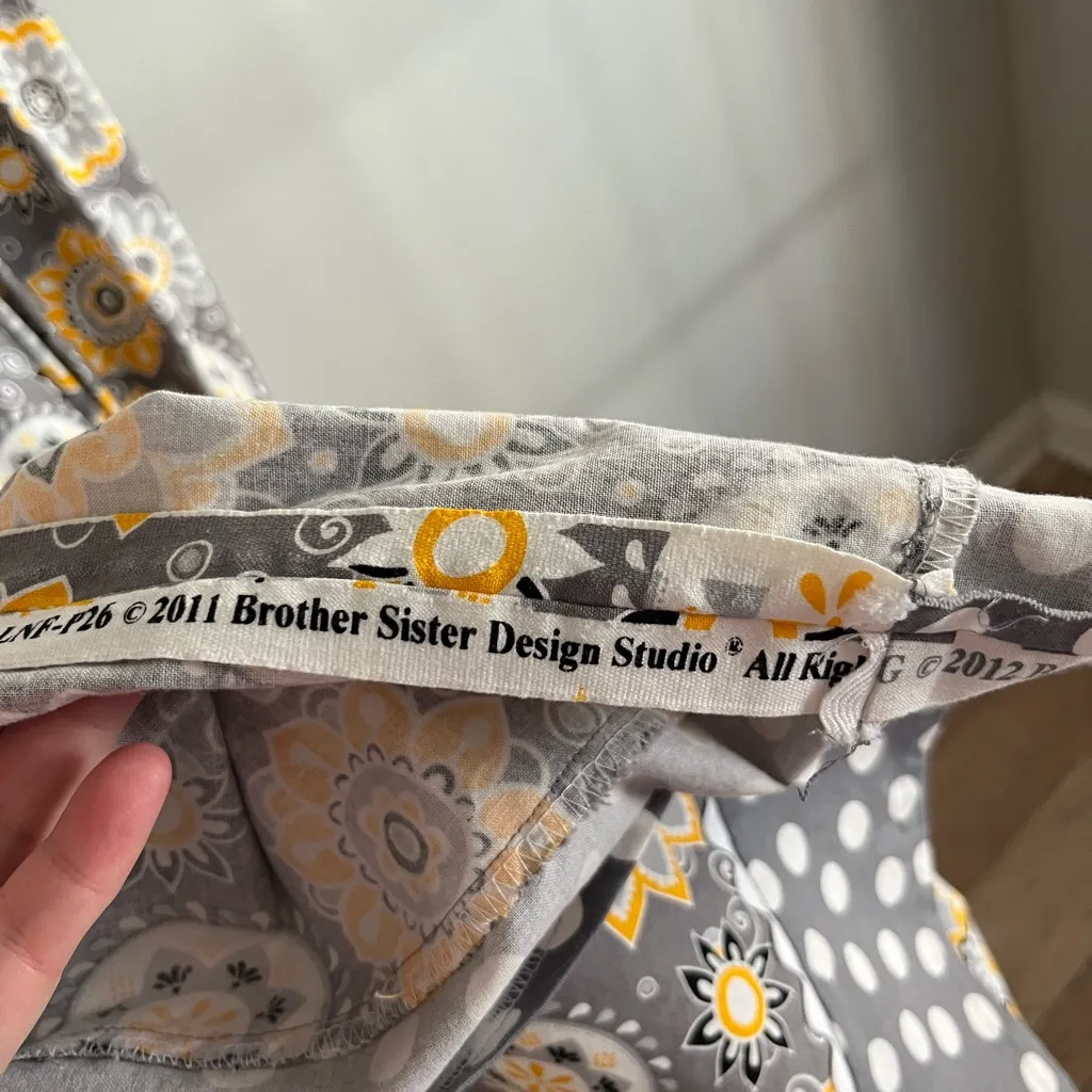 Handmade Gray Yellow Floral Polka Dot Midi Dress Mod Retro Style M - Image 10